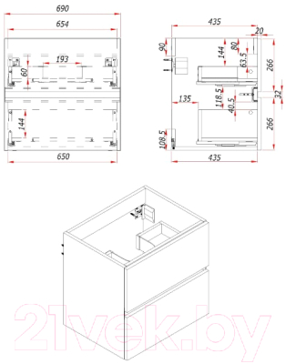 Тумба под умывальник ЗОВ Лира 70 / L70MWFMLGVG-KP13W