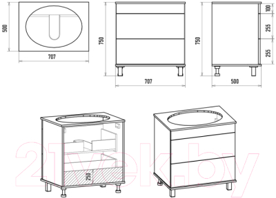 Тумба под умывальник Brevita Enfida 70 / ENF-06070-0142Я (белый матовый)