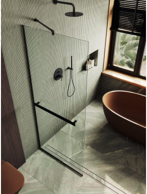 Душевая стенка MaybahGlass 195x119/ MGD-714-6у (прозрачное стекло/черный)