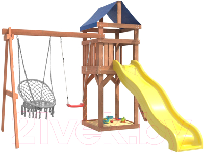 Игровой комплекс National Tree Company Классик с качелями лодочка и плетеным креслом IgroWood / ДКП-2 - фото