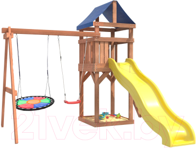 Игровой комплекс National Tree Company Классик с качелями лодочка и гнездом Свиби IgroWood / ДКП-8 - фото