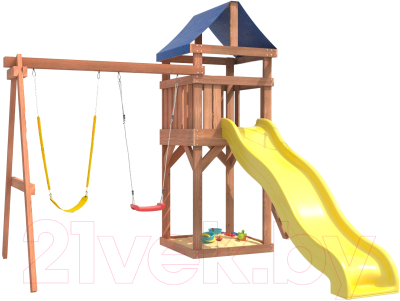Игровой комплекс National Tree Company Классик с гибкими желтыми качелями и лодочкой IgroWoods / ДКП-11 - фото