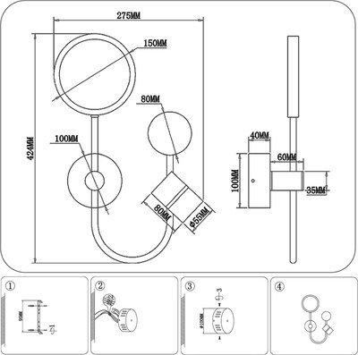 Бра Ambrella LineTech FL51602/3 BK/GD