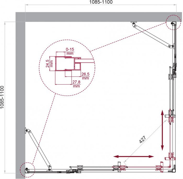 Душевой уголок BelBagno LUCE-A-22-80+30-C-Cr