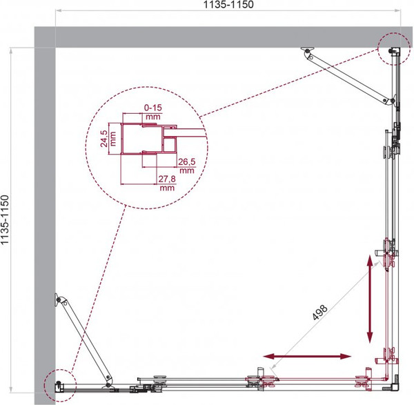 Душевой уголок BelBagno LUCE-A-22-90+25-C-Cr