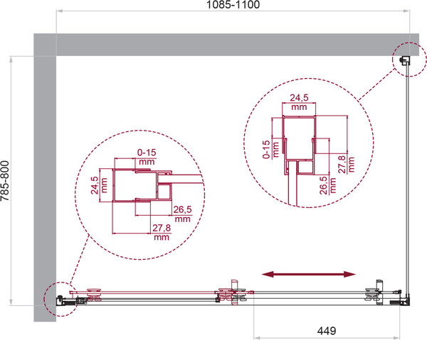 Душевой уголок BelBagno LUCE-AH-1-110/80-C-Cr