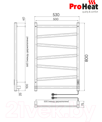 Полотенцесушитель электрический ProHeat Quadro Diago 50х80