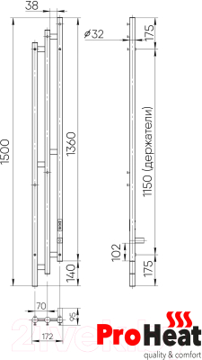 Полотенцесушитель электрический ProHeat Loft 150х17