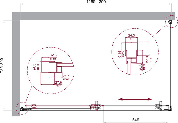 Душевой уголок BelBagno LUCE-AH-1-130/80-C-Cr