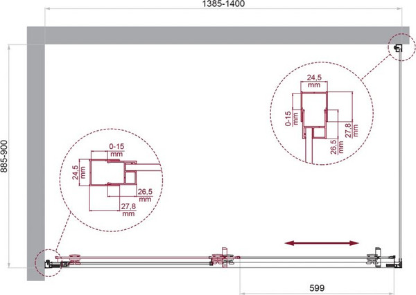 Душевой уголок BelBagno LUCE-AH-1-140/90-C-Cr