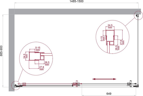 Душевой уголок BelBagno LUCE-AH-1-150/90-C-Cr