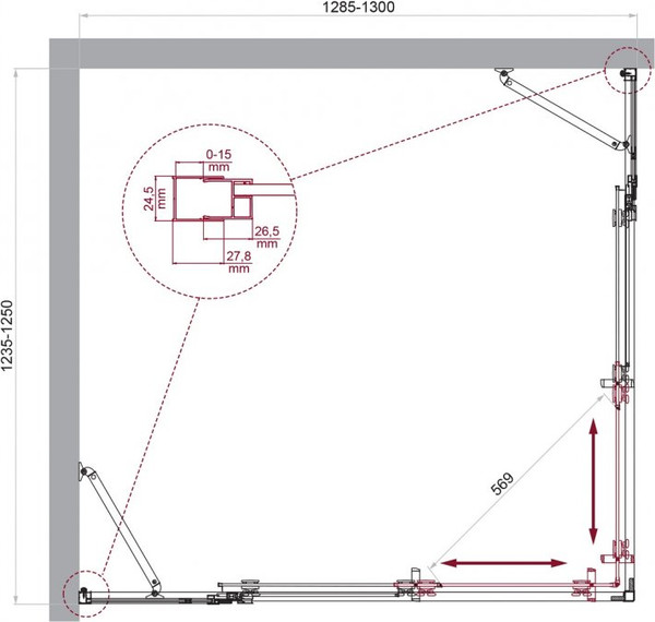 Душевой уголок BelBagno LUCE-AH-22-130/125-C-Cr