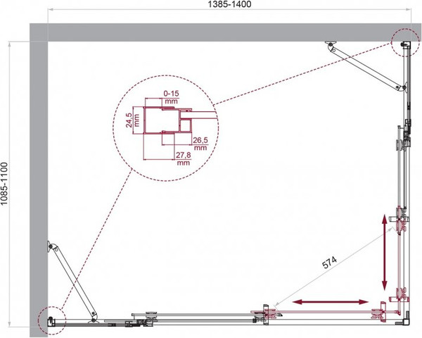 Душевой уголок BelBagno LUCE-AH-22-140/110-C-Cr