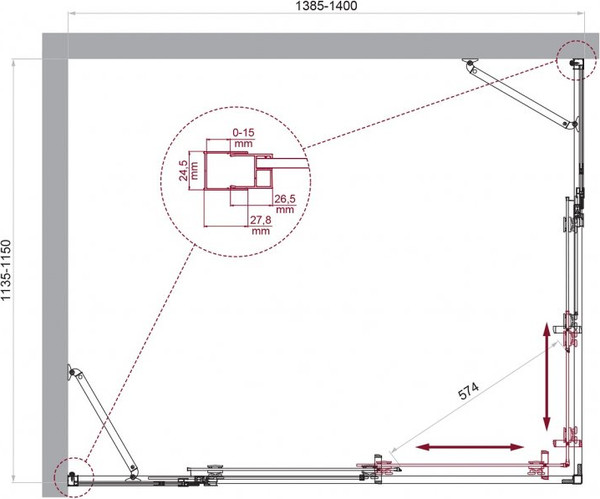 Душевой уголок BelBagno LUCE-AH-22-140/115-C-Cr