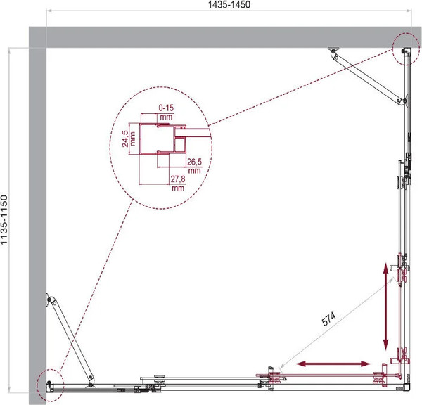 Душевой уголок BelBagno LUCE-AH-22-145/115-C-Cr