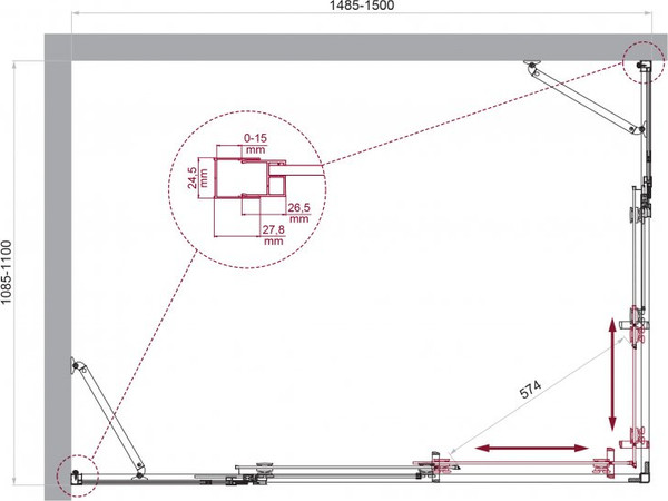 Душевой уголок BelBagno LUCE-AH-22-150/110-C-Cr