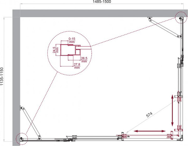 Душевой уголок BelBagno LUCE-AH-22-150/115-C-Cr
