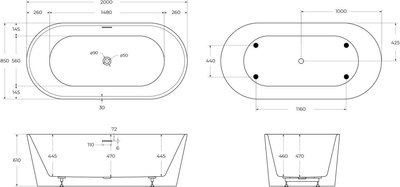 Ванна акриловая BelBagno BB416-2000-850