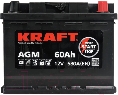 Автомобильный аккумулятор KrafT AGM 60 R / AGM-L2
