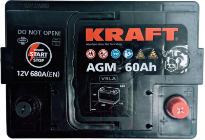 Автомобильный аккумулятор KrafT AGM 60 R / AGM-L2