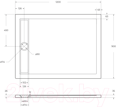Душевой поддон BelBagno TRAY-BB-DUE-AH-120/90-4-W0