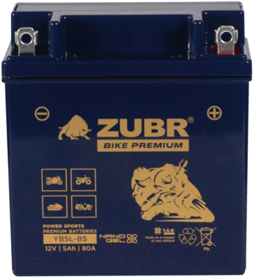 Мотоаккумулятор Zubr Bike Premium R+ / YB5L-BS