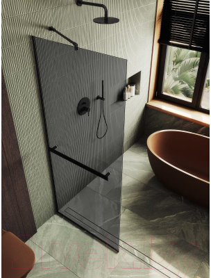 Душевая стенка MaybahGlass 109x119 / MGD-717-6у (графитовое стекло/черный)