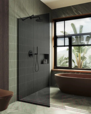 Душевая стенка MaybahGlass 195x79 / MGD-698-6у (графитовое стекло/черный)