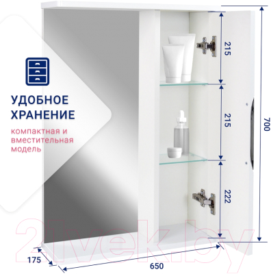 Шкаф с зеркалом для ванной Doratiz Афина 65 / 2711.680