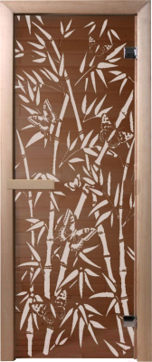 Стеклянная дверь для бани/сауны Doorwood Бамбук и бабочки 70x190 / DW01216 - фото