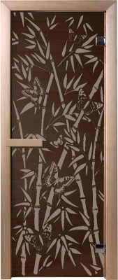 Стеклянная дверь для бани/сауны Doorwood Бамбук и бабочки 70x190 / DW02936 - фото