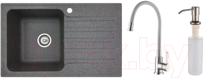 Мойка кухонная со смесителем БелЭворс Styl L + смеситель L74004-9 + дозатор L405-1 - фото