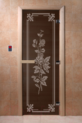 Стеклянная дверь для бани/сауны Doorwood Розы 70x190 / DW03643