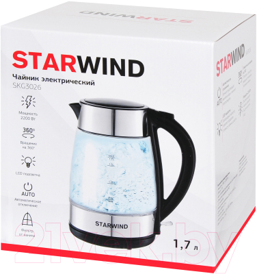 Электрочайник StarWind SKG3026 (черный/серебристый)