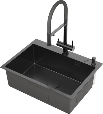 Мойка кухонная Roxen Simple 560220-65B PVD с коландером и дозатором - фото