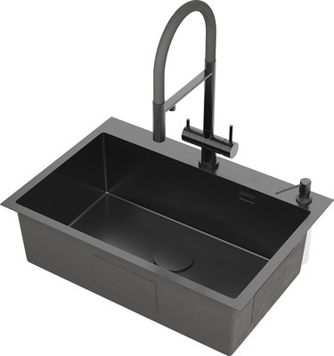 Мойка кухонная Roxen Simple 560220-70B PVD с коландером и дозатором - фото