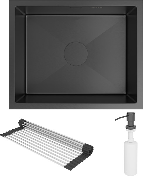 Мойка кухонная Roxen Uno 560210-54B PVD под столешницу с ролл-матом и дозатором - фото