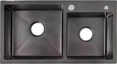 Мойка кухонная AKS Прямоугольная 78x43 правая (черный) - фото