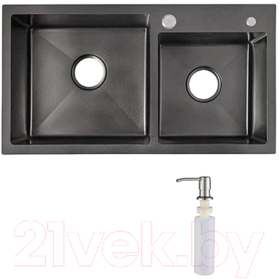 Мойка кухонная AKS Прямоугольная 78x43 правая (черный)