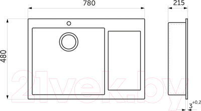 Мойка кухонная AKS Прямоугольная 78x48 правая (графит)