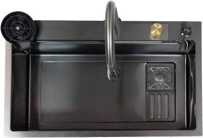 Мойка кухонная со смесителем AKS Прямоугольная 75x45 (графит)