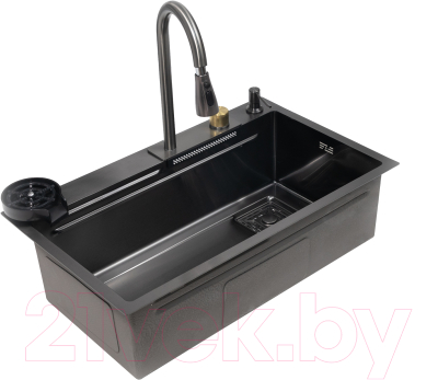 Мойка кухонная со смесителем AKS Прямоугольная 75x45 (графит)