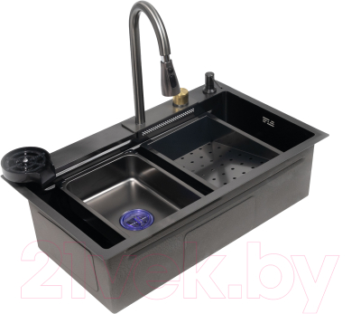 Мойка кухонная со смесителем AKS Прямоугольная 75x45 (графит)