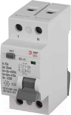 Устройство защитного отключения ЭРА Pro VD2EM25A30 ВД1-63 2P 25А 30мА тип А / Б0061762 - фото