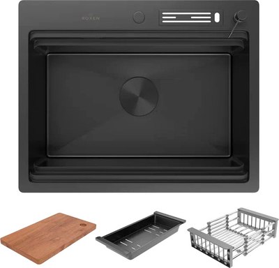 Мойка кухонная Roxen Stage 560250-60B PVD с коландером и дозатором - фото