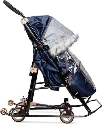 Санки-коляска GalaXy Glory Gloss (сатин темно-синий/светоотражающая ткань)