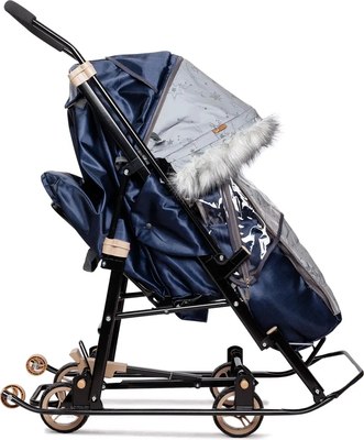 Санки-коляска GalaXy Glory Gloss (сатин темно-синий/светоотражающая ткань)