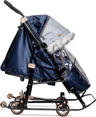 Санки-коляска GalaXy Glory Gloss (сатин темно-синий/светоотражающая ткань)