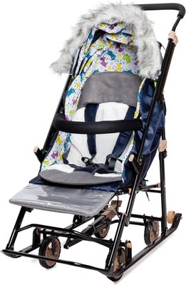 Санки-коляска GalaXy Glory Gloss (сатин темно-синий/светоотражающая ткань)