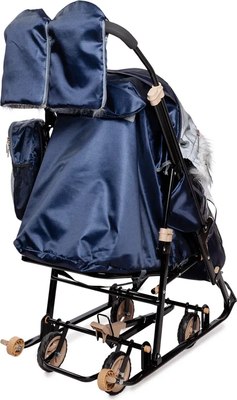 Санки-коляска GalaXy Glory Gloss (сатин темно-синий/светоотражающая ткань)